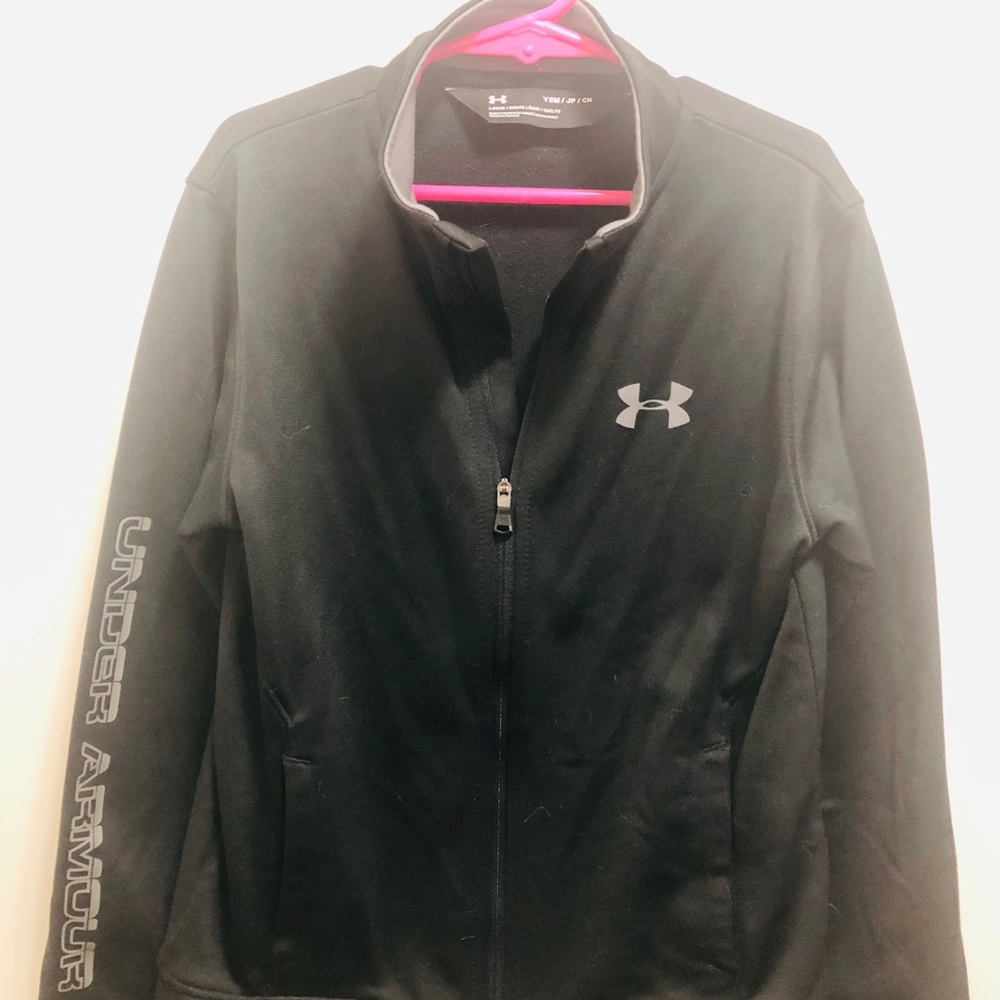 Girls black Under Armour zip up warm up jacket